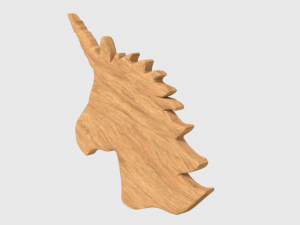 low poly unicorn wooden silhouette head decorative object Modello 3D