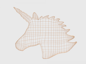 low poly unicorn wooden silhouette head decorative object Modello 3D