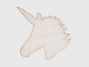 low poly unicorn wooden silhouette head decorative object Modello 3D