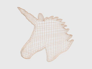 low poly unicorn wooden silhouette head decorative object 3D Model