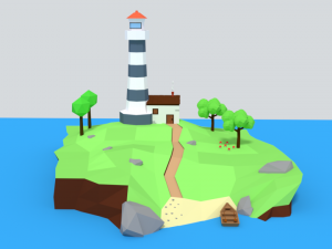 low poly cartoon lighthouse island scene Modelo 3D