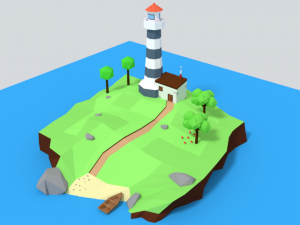 low poly cartoon lighthouse island scene 3D Model