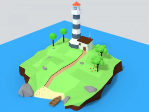 cena da ilha do farol dos desenhos animados de baixo poli Modelo 3D