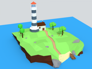 low poly cartoon lighthouse island scene Modelo 3D