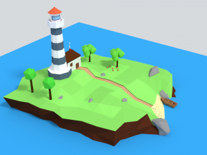 low poly cartoon lighthouse island scene Modelo 3D