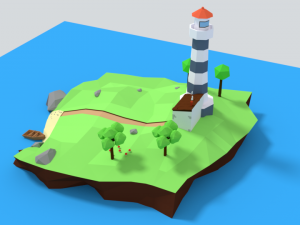 low poly cartoon lighthouse island scene Modelo 3D