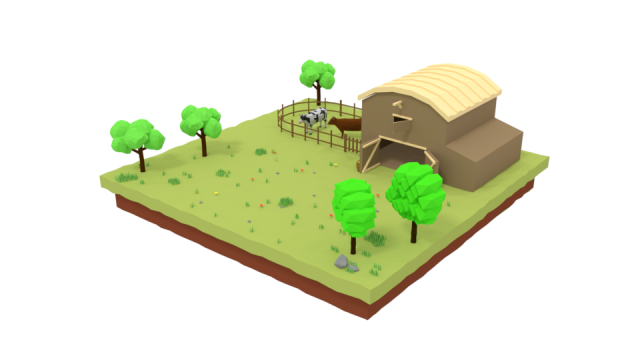 low poly cartoon farm barn scene 3Dモデル .c4d .max .obj .3ds .fbx .stl .blend 