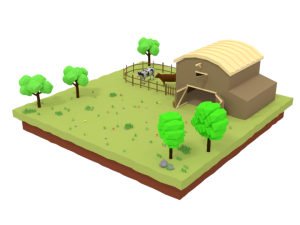 low poly cartoon farm barn scene Modelo 3D
