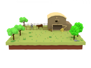 low poly cartoon farm barn scene 3Dモデル
