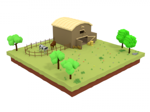 low poly cartoon farm barn scene 3Dモデル
