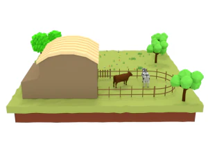 low poly cartoon farm barn scene 3D Model