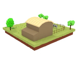 low poly cartoon farm barn scene 3D Model