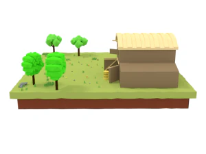 low poly cartoon farm barn scene 3D Model