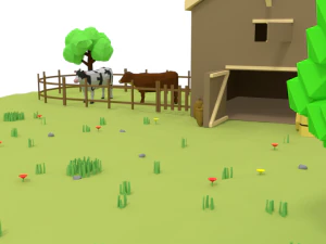 low poly cartoon farm barn scene 3D Model