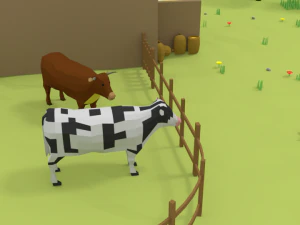 low poly cartoon farm barn scene 3D Model