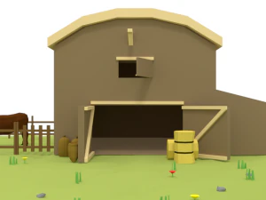 low poly cartoon farm barn scene 3D Model