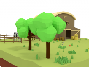low poly cartoon farm barn scene 3Dモデル