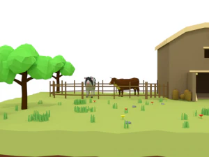 low poly cartoon farm barn scene 3D Model