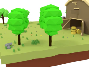 low poly cartoon farm barn scene 3D Model