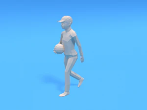 low poly walking kid with a ball 3D Model