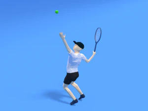 low poly kid playing tennis 3D Model