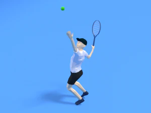 low poly kid playing tennis 3D Model