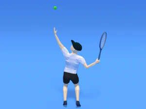 low poly kid playing tennis 3D Model