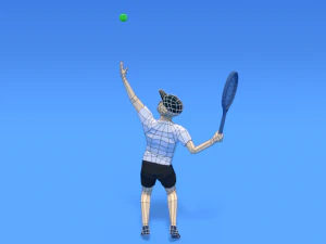 low poly kid playing tennis 3D Model