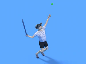 low poly kid playing tennis 3D Model