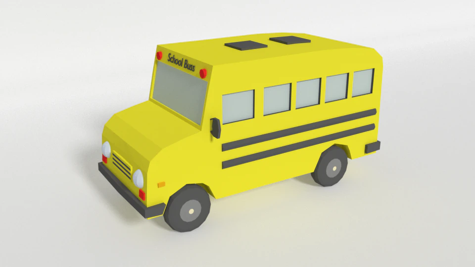 low poly cartoon schoolbuss 3D Model .c4d .max .obj .3ds .fbx .stl .blend