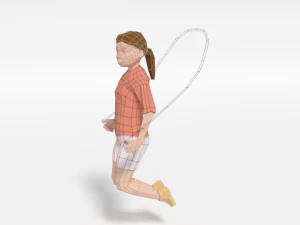 low poly girl playing with a rope 3D Model