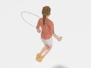 low poly girl playing with a rope 3D Model