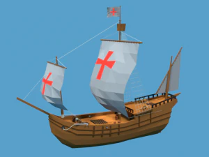 statek pinta 1492 z kresk&oacute;wek low poli Model 3D