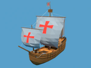 low poly cartoon pinta 1492 ship 3D Model