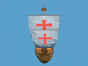 low poly cartoon pinta 1492 ship 3D Model