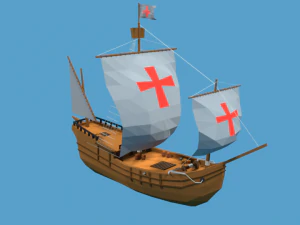 low poly cartoon pinta 1492 ship 3D Model
