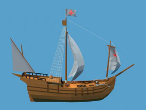 low poly cartoon pinta 1492 ship 3D Model