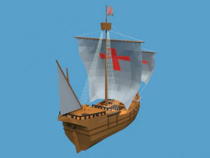 low poly cartoon pinta 1492 ship 3D Model