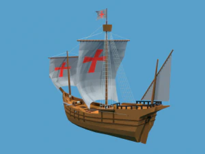 low poly cartoon pinta 1492 ship 3D Model