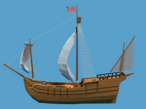 low poly cartoon pinta 1492 ship 3D Model