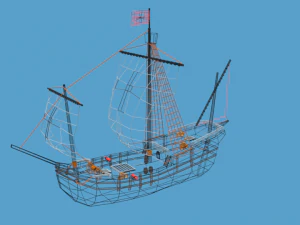 low poly cartoon pinta 1492 ship 3D Model
