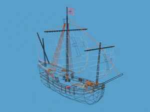 low poly cartoon pinta 1492 ship 3D Model