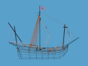 low poly cartoon pinta 1492 ship 3D Model