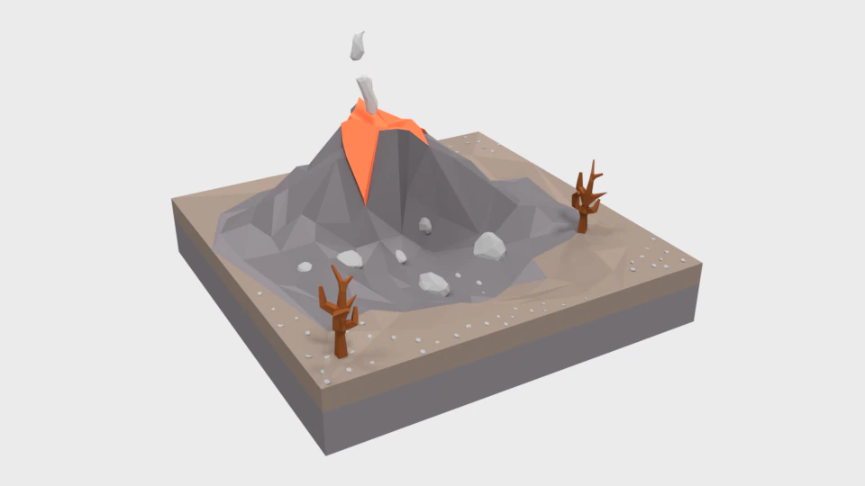 low poly cartoon volcano scene 3D Model .c4d .max .obj .3ds .fbx .stl .blend 