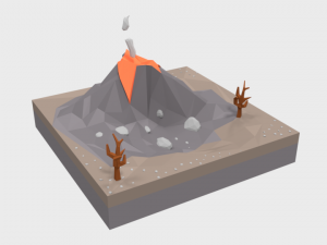 low poly cartoon volcano scene 3D Model