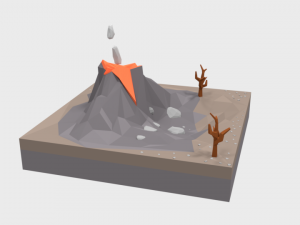 low poly cartoon volcano scene Modèle 3D
