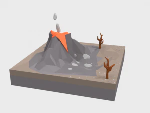 low poly cartoon volcano scene 3D Model