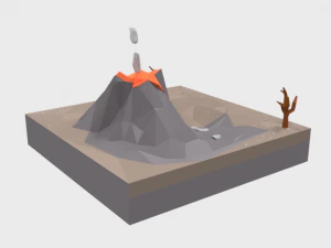 low poly cartoon volcano scene 3D Model