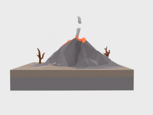 low poly cartoon volcano scene 3D Model