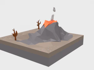 low poly cartoon volcano scene 3D Model